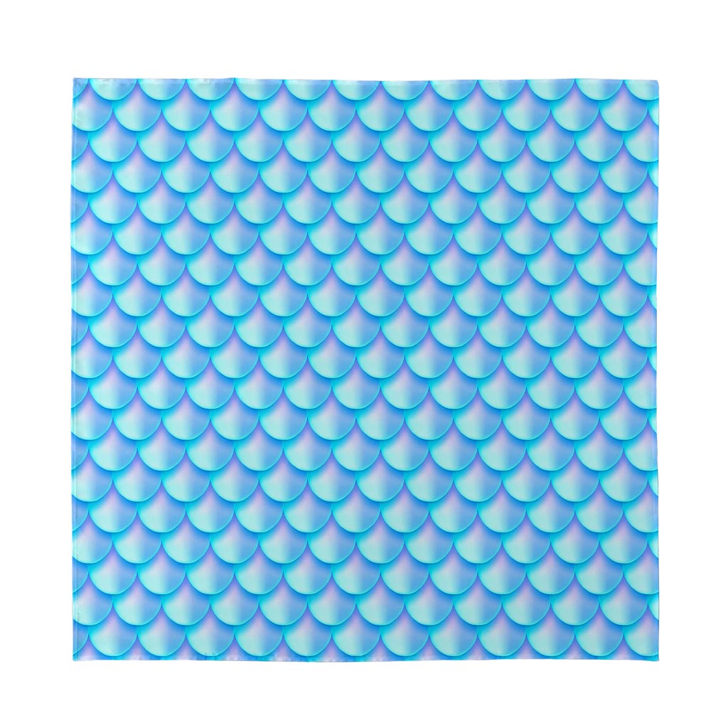 Blue Neon Mermaid Scales Pattern Print Silk Bandana