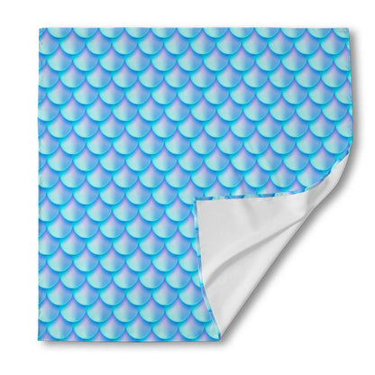 Blue Neon Mermaid Scales Pattern Print Silk Bandana