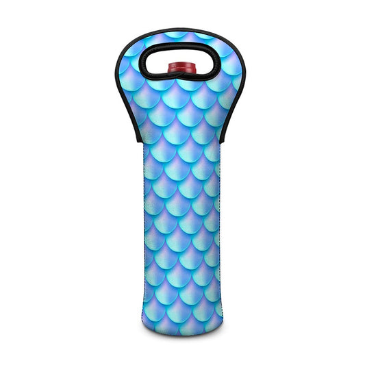 Blue Neon Mermaid Scales Pattern Print Single Neoprene Wine Tote
