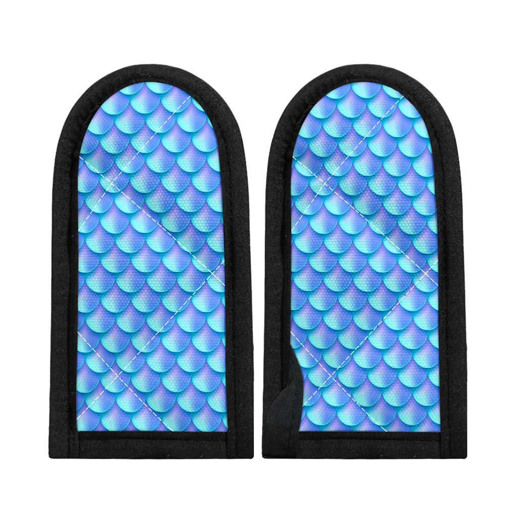 Blue Neon Mermaid Scales Pattern Print Skillet Handle Cover