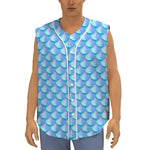 Blue Neon Mermaid Scales Pattern Print Sleeveless Baseball Jersey