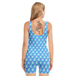 Blue Neon Mermaid Scales Pattern Print Sleeveless One Piece Swimsuit