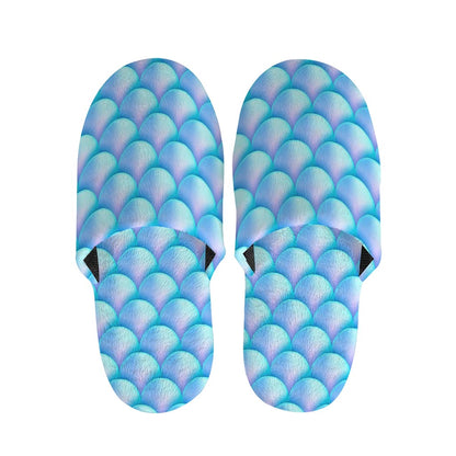 Blue Neon Mermaid Scales Pattern Print Slippers