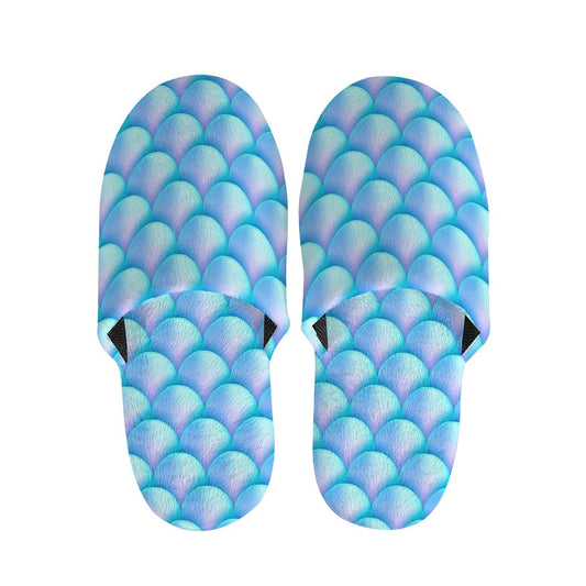 Blue Neon Mermaid Scales Pattern Print Slippers