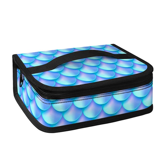 Blue Neon Mermaid Scales Pattern Print Small Lunch Bag