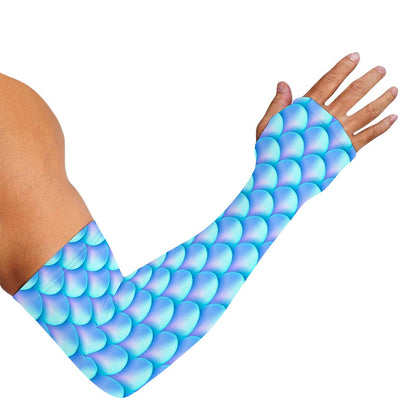 Blue Neon Mermaid Scales Pattern Print Sun Protection Arm Sleeves