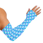 Blue Neon Mermaid Scales Pattern Print Sun Protection Arm Sleeves