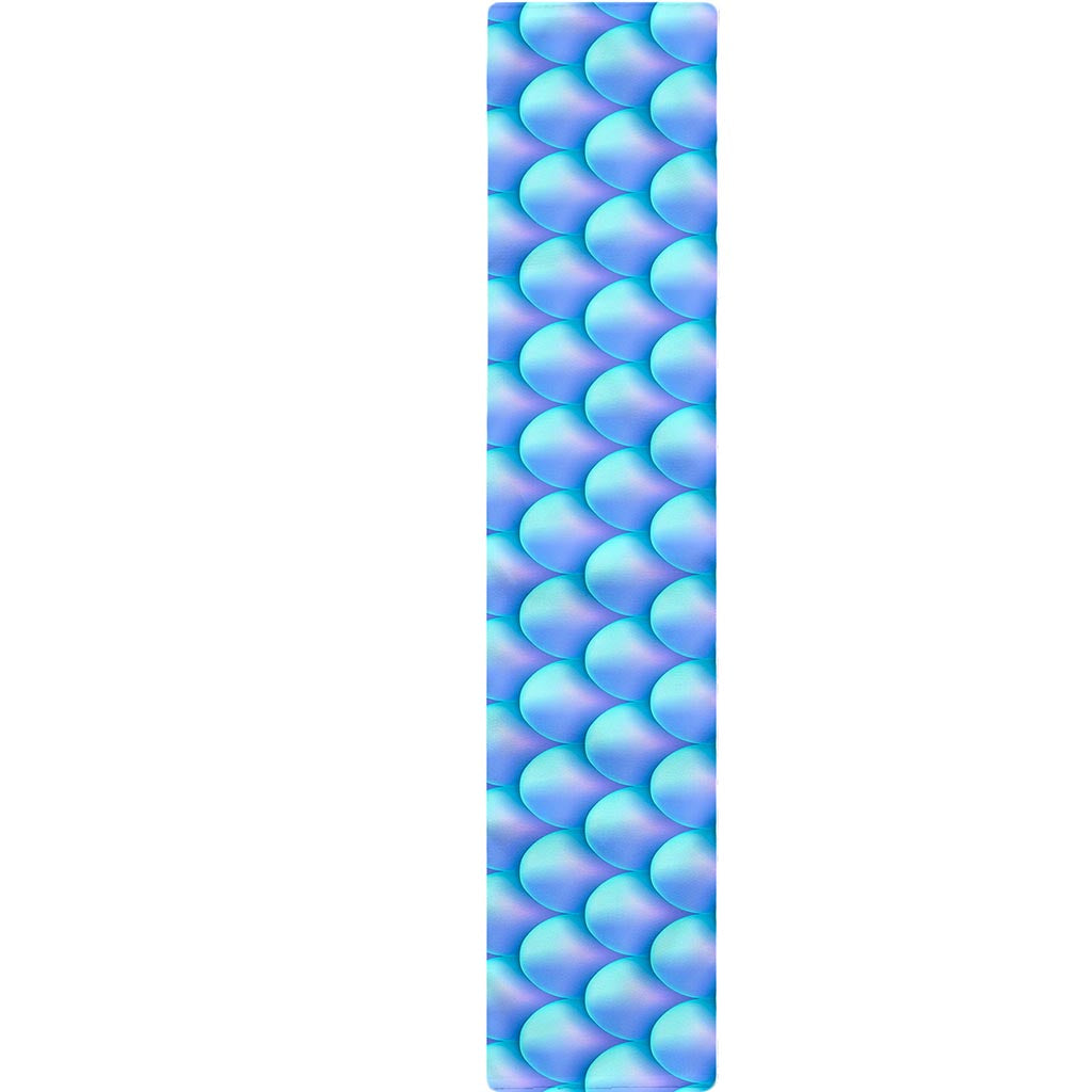 Blue Neon Mermaid Scales Pattern Print Table Runner