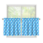 Blue Neon Mermaid Scales Pattern Print Tier Curtains