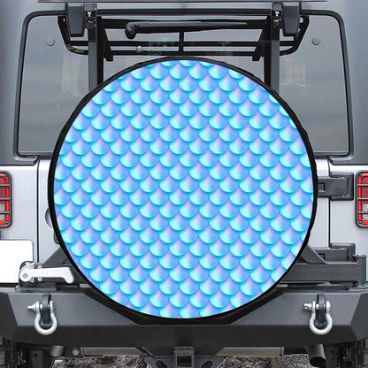 Blue Neon Mermaid Scales Pattern Print Tire Cover