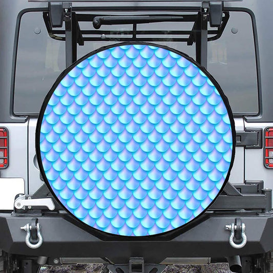 Blue Neon Mermaid Scales Pattern Print Tire Cover