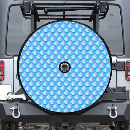 Blue Neon Mermaid Scales Pattern Print Tire Cover With Camera Hole