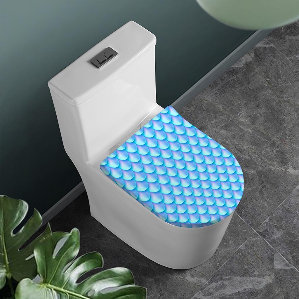 Blue Neon Mermaid Scales Pattern Print Toilet Lid Cover