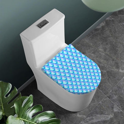 Blue Neon Mermaid Scales Pattern Print Toilet Lid Cover