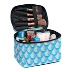 Blue Neon Mermaid Scales Pattern Print Travel Makeup Bag