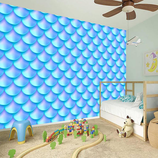 Blue Neon Mermaid Scales Pattern Print Wall Sticker