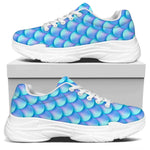 Blue Neon Mermaid Scales Pattern Print White Chunky Shoes