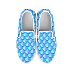 Blue Neon Mermaid Scales Pattern Print White Slip On Sneakers