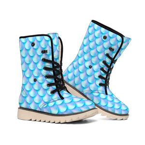 Blue Neon Mermaid Scales Pattern Print Winter Boots