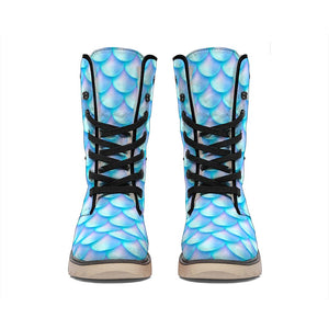 Blue Neon Mermaid Scales Pattern Print Winter Boots