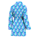 Blue Neon Mermaid Scales Pattern Print Women's Bathrobe