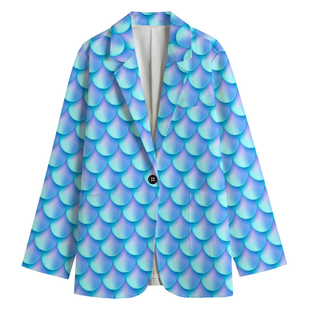 Blue Neon Mermaid Scales Pattern Print Women's Blazer