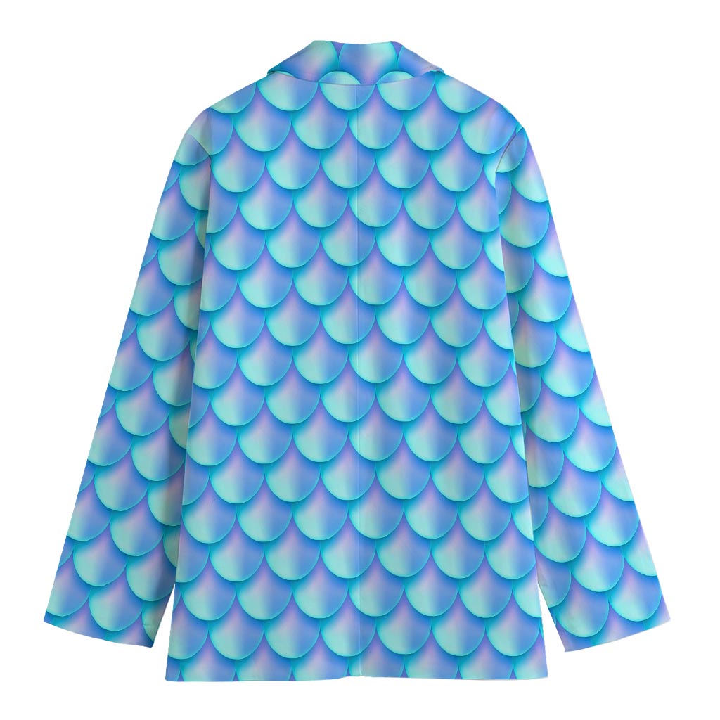 Blue Neon Mermaid Scales Pattern Print Women's Blazer