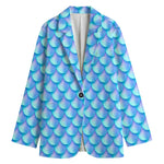 Blue Neon Mermaid Scales Pattern Print Women's Cotton Blazer