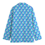 Blue Neon Mermaid Scales Pattern Print Women's Cotton Blazer