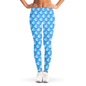 Blue Neon Mermaid Scales Pattern Print Women's Leggings