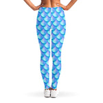 Blue Neon Mermaid Scales Pattern Print Women's Leggings