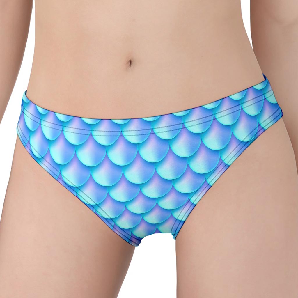 Blue Neon Mermaid Scales Pattern Print Women's Panties