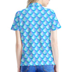 Blue Neon Mermaid Scales Pattern Print Women's Polo Shirt