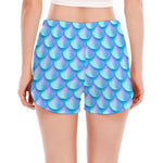 Blue Neon Mermaid Scales Pattern Print Women's Split Running Shorts