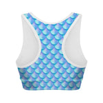 Blue Neon Mermaid Scales Pattern Print Women's Sports Bra