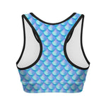 Blue Neon Mermaid Scales Pattern Print Women's Sports Bra