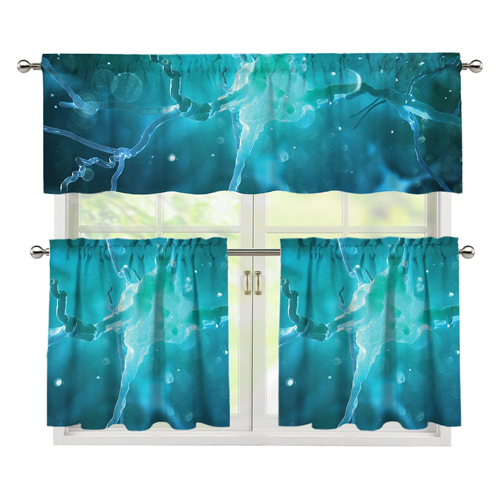 Blue Neurons In The Brain Print 3 Piece Kitchen Curtains