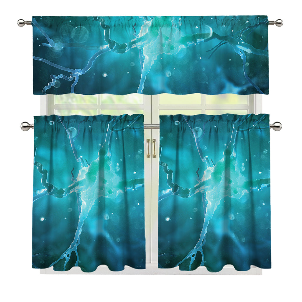 Blue Neurons In The Brain Print 3 Piece Kitchen Curtains