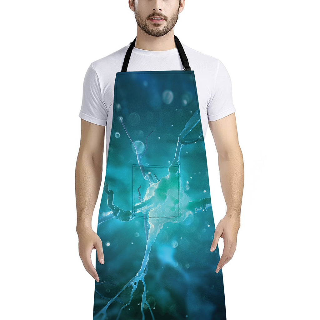 Blue Neurons In The Brain Print Bib Apron With Pocket