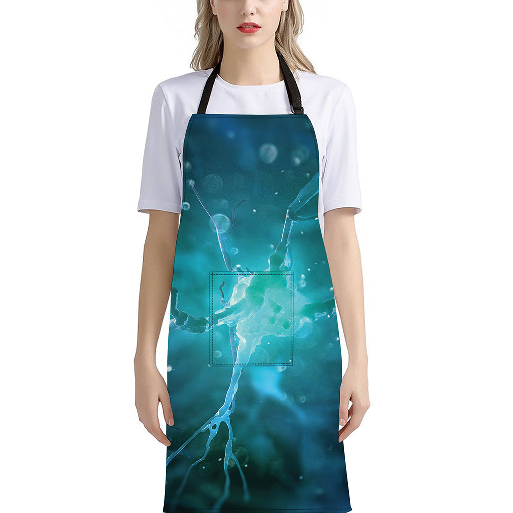 Blue Neurons In The Brain Print Bib Apron With Pocket