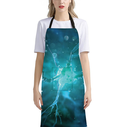Blue Neurons In The Brain Print Bib Apron With Pocket