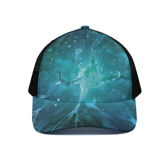 Blue Neurons In The Brain Print Black Mesh Trucker Cap