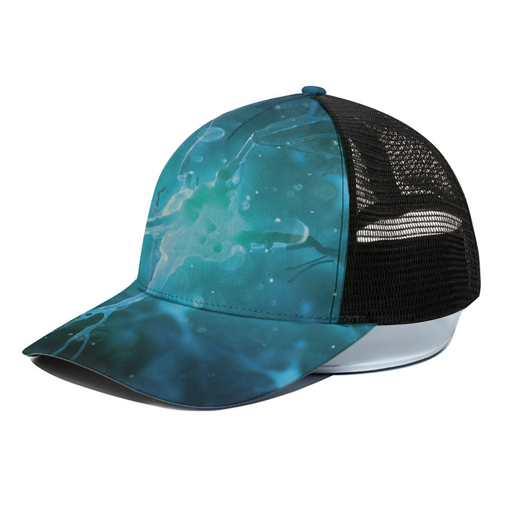 Blue Neurons In The Brain Print Black Mesh Trucker Cap