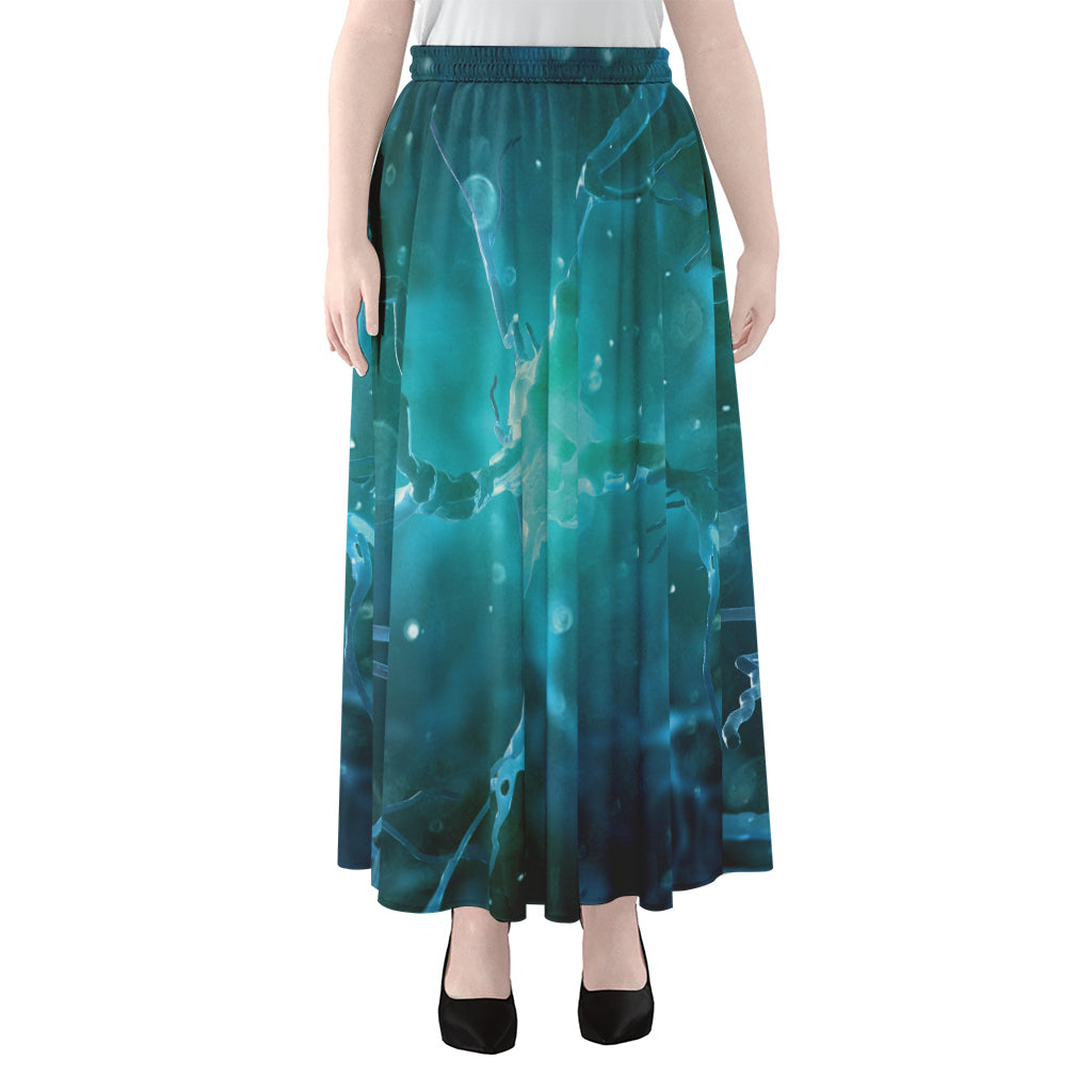 Blue Neurons In The Brain Print Chiffon Maxi Skirt