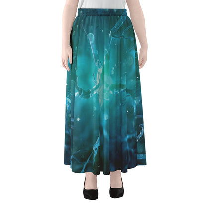 Blue Neurons In The Brain Print Chiffon Maxi Skirt