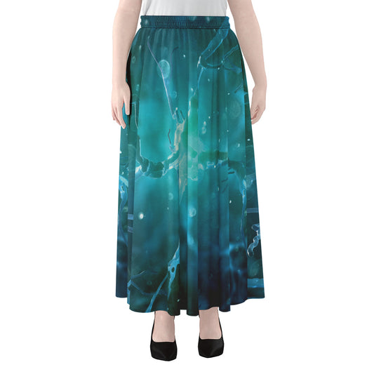 Blue Neurons In The Brain Print Chiffon Maxi Skirt