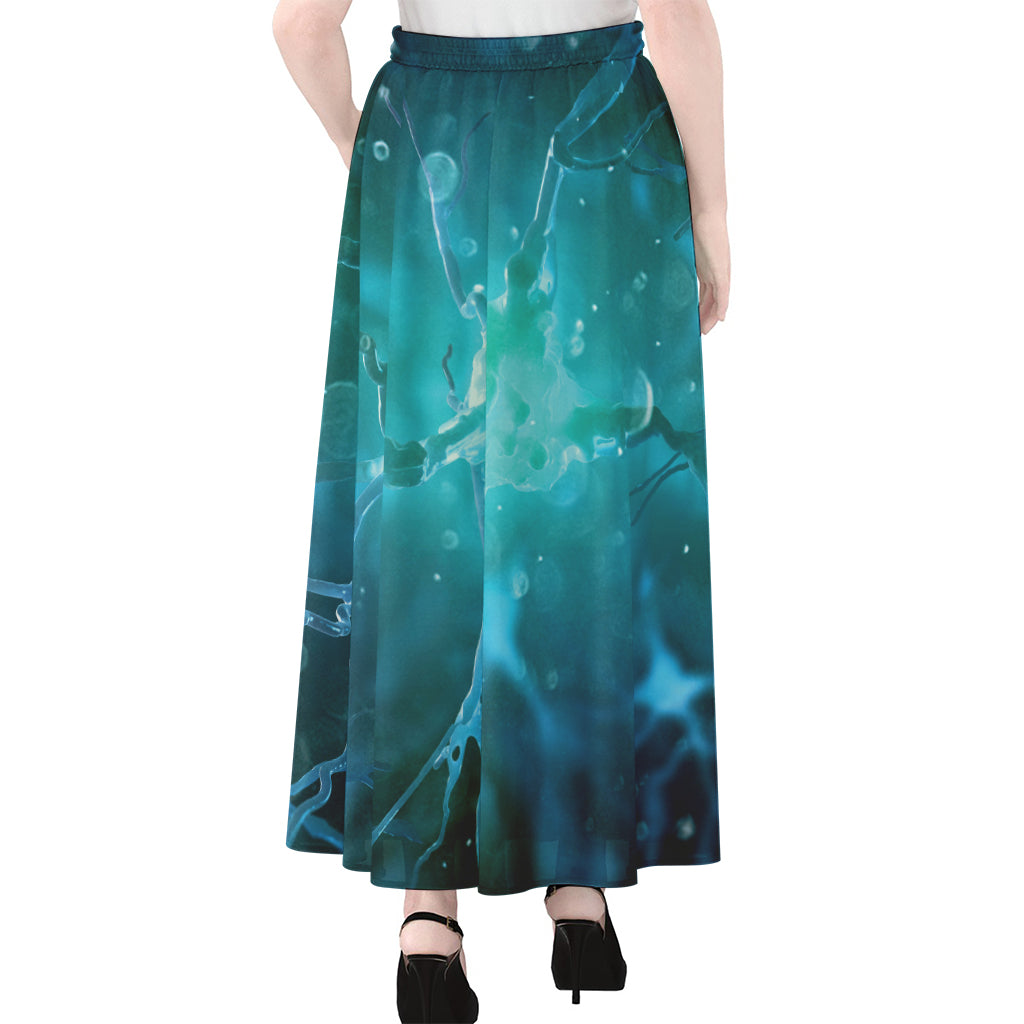 Blue Neurons In The Brain Print Chiffon Maxi Skirt