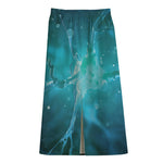 Blue Neurons In The Brain Print Cotton Front Slit Maxi Skirt