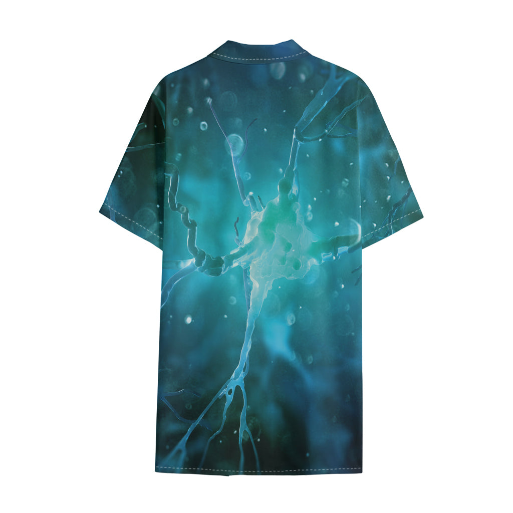 Blue Neurons In The Brain Print Cotton Hawaiian Shirt