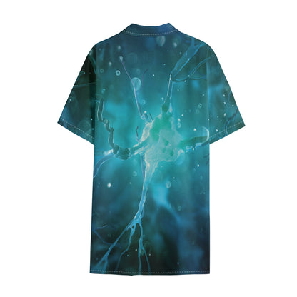 Blue Neurons In The Brain Print Cotton Hawaiian Shirt